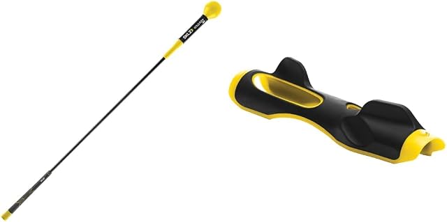 SKLZ Gold Flex, Golf Swing Trainer, Golf Accessories, Golf Training Aids, Flexible Fiberglass, Yellow/Black, 48'' / 122cm & Unisex Golf Grip Trainer Black, Black, One Size UK