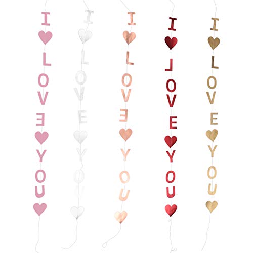 STOBOK 5 Peças de Decoração de Guirlanda Do Dia Dos Namorados Eu Te Amo Pendurado Banner Papel Glitt