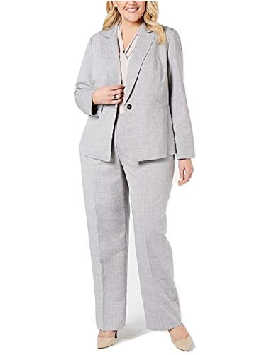 Le Suit Women's Plus Size Textured One-Button Pantsuit 2-Piece Grey 16W