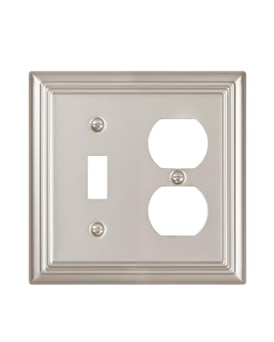 ZILLSEA Switch Plates Outlet Covers, 1-Pack Metal Wall Plate, Satin Nickel