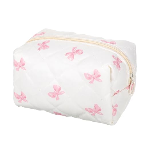 Gesteppte Kosmetiktasche, Rosa Schleife Kulturtasche Große Fassungsvermögen Aesthetic für Make-up-Pinsel und Beauty-Utensilien