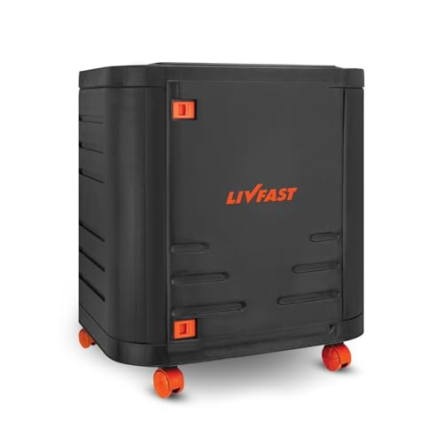 Image of Livfast Inverter Battery Trolley with Covered Box | Support Single Jumbo /Flat Plate /Tall Tubular Battery - Grey Orange