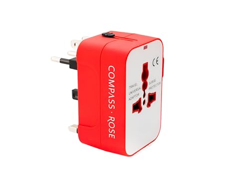 Universal Travel Adapter, European Travel Plug Adapter, UK Travel Adapter Type C and USB Ports,100-250V Output, International Travel Adapter in Red and White