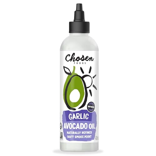 Chosen Foods Garlic Avocado Oil Squeeze Chef'S Bottle - 16.2 Fl Oz - For Drizzling, Sautéing, Roasting & Searing - High Smoke Point Cooking Oil - Kosher, Keto Friendly