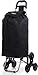 Hoppa Lightweight Stair Climber Shopping Trolley 6-Wheel 2024 Model Folding Large 47L Capacity Collapsible Shopping Cart Bag, 95cm, 2kg, Push/Pull With 1 Year Guarantee (Black)