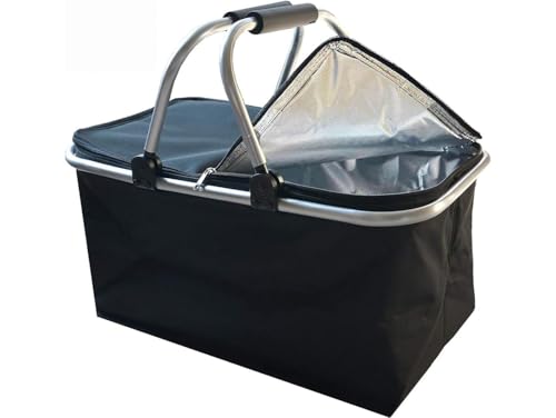 Przydasie - Kühltasche Groß 43x23x21 cm - Isolierte Picknickkorb Thermo mit Aluminiumrahmen - Kühlkorb für Büro, Camping und Reisen - Isoliertasche - Einkaufskorb Isoliert - Schwarz