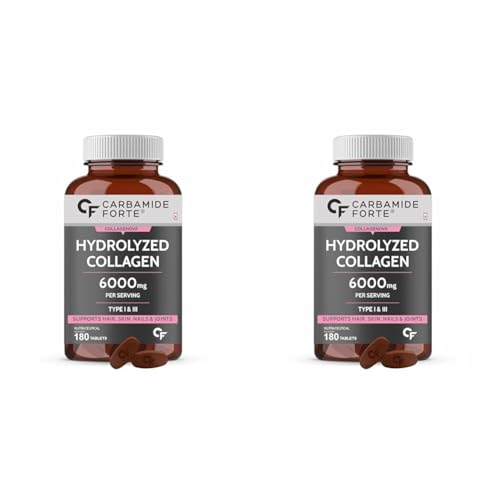 Carbamide Forte Hydrolyzed Marine Collagen Peptides Tablets | 6000mg Type 1 & 3 Collagen Powder for Joint Support,Glowing Skin & Hair | Collagen Supplements for Women & Men - 180 Tablets (Pack of 2) (B0DDTVDM6R) Amazon Price History, Amazon Price Tracker