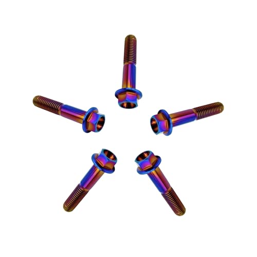 Image of Rison Titanium Bolts - Flanged Hex Head Titanium M6x1.0x25mm 6AL4V Aerospace Grade Ti Bolt (Burnt Blue, Pack of 5)