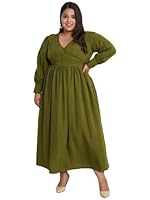 U&F Plus Size Olive Green Crepe Maxi Dress
