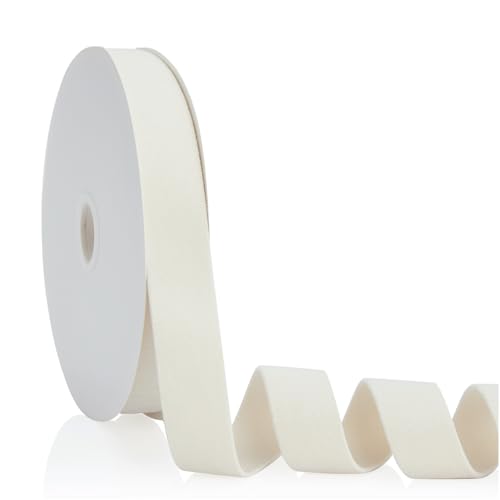Cream White 1 inch Velvet Ribbon, Double Faced Continuous 20 Yards Velvet Ribbon Use for Christmas Tree Ornaments,Gift Wrapping,Bow Making,Wreath Decoration,Wedding Boutonnieres,Handmade Crafts -  Bomybaw