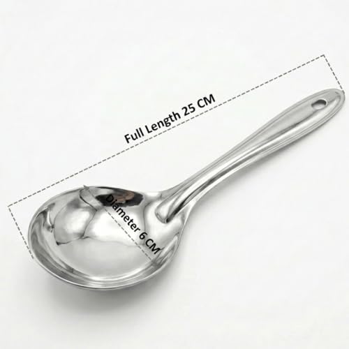 Image of Basting Stainless Steel Serving Spoon, Silver - Heavy Duty Kitchen Spoon, Rust Resistant Mirror Finish, Multipurpose Cooking & Serving Utensil for Home & Restaurant Use