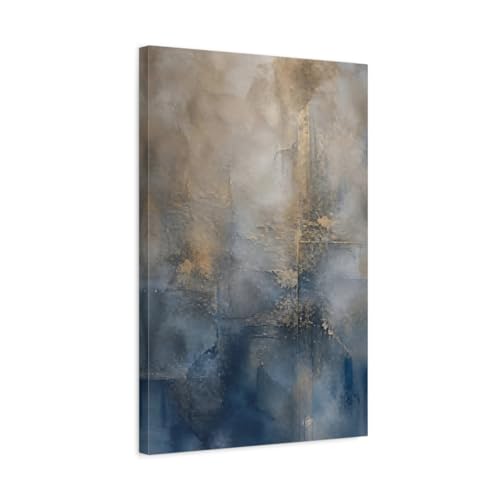 Toile canvas bleue et or 3cm épaisseur tableau salon sans cadre