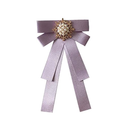 Image of Women Elegant Pearl Ribbon Bow tie Brooches Pin Jewelry Pre-Tied Collar Neck Tie Clip for Lady Girls Wedding Party