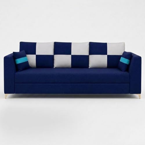Image of FURNY Signature Cresta 3 Seater Sofa Set | Boston Fabric | 40D Foam + Zigzag Spring | 3-Yr Warranty (Midnight Blue, Light Grey)| Modern Living Luxury Sofa Set for Home, Office & Hotel Spaces