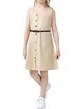 GERU Girls' School Uniform Button Down Front Belted Dress Summer Midi Sundress Khaki