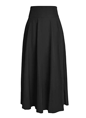 Black Maxi Skirt for Women Long Length Summer 2023 Trendy Dressy Vintage Flowy High Waisted Flare Pleated A Line Skirts with Pockets L - Image 3