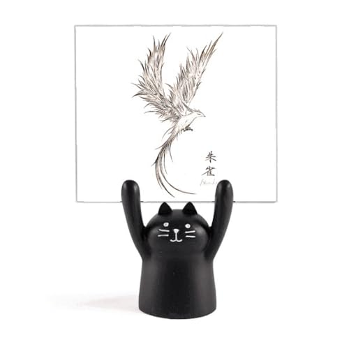 Peinture oiseau fushicho Rosefinch et support déco dessin animé chat noir fuying