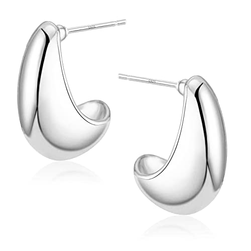 Sterling Silver Earrings Chunky Silver Hoop Earrings For Women Teen Girls Trendy Stud Cuff Earring Dupes Hypoallergenic Small Lightweight Drop Dangle Earrings Jewelry #TOP30