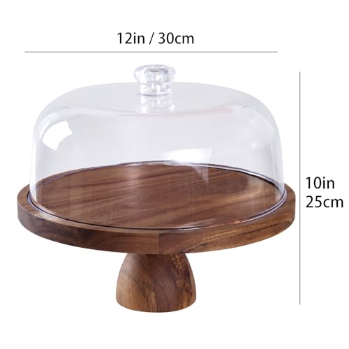 Cake Stand with Lid, Multi-Functional 12in Round Cake Holder, Acacia Wood 2-in-1 Dessert Table Display Set, Charcuterie Board for Cheese ,Fruit Platter, Large Acrylic Cake Dome Cover - Image 3