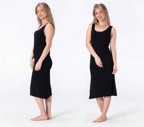 BestSale247 Damen Unterkleid Bambusviskose-Slipkleid Unterröcke Nachthemd mit Breiten Trägern (Schwarz Lang, L-XL)
