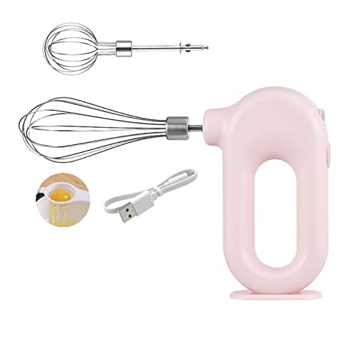 Pongnas Batidora de Mano Eléctrica Inalámbrica USB Recargable 1500mAh con Cuatro Velocidades para Mezclar Fácilmente Blanco (PINK)