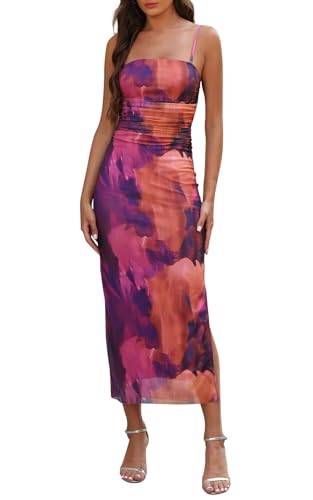 Adigaber Damen Sommerkleid Bedrucktes Spaghetti-Träger Kleid...