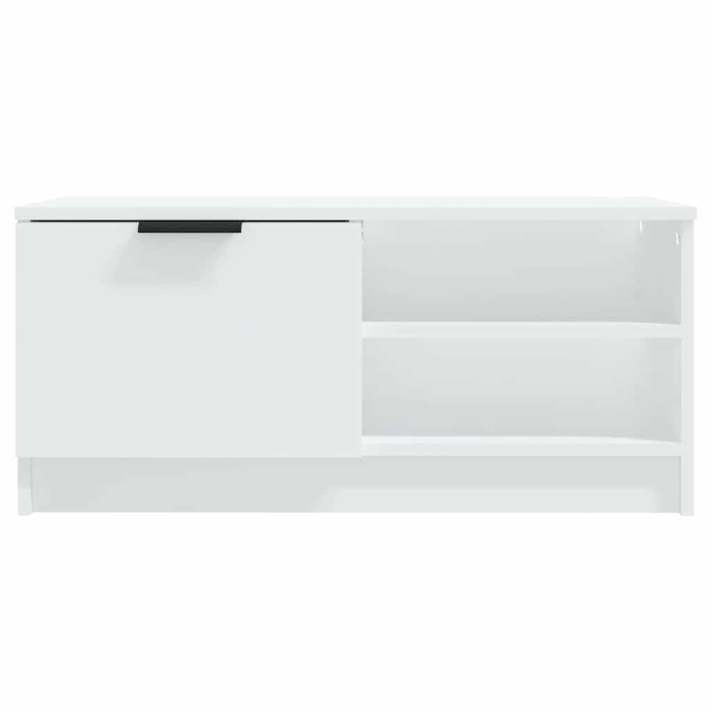 Set di 2 mobili per TV, in legno bianco, 80 x 35 x 36,5 cm, con vano portaoggetti e cassetto, per soggiorno, home theater e camera da letto