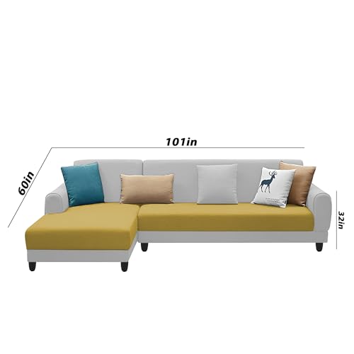 Image of Kraven LHS 6 Seater L Shape Sofa Set for Living Room (Yellow Grey Fabric) Premium Fabric Sofa