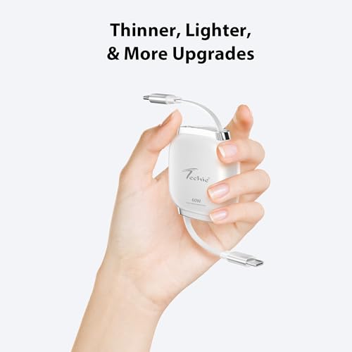 Image of Techie Type-C to Type-C Retractable Cable White 60W USB-PD Fast Charging 1m Flat TPE Copper Cable for Smartphones, Tablets & Laptops