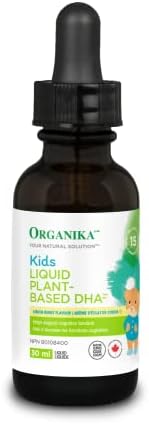 Organika Canadian-Made Kids Liquid Plant Based DHA - 1,301 mg of Omega 3 + DHA and EPA | Supports Brain, Vision and Cognitive Development, Stronger Immune Defense For Ages 4-9 Lemon Burst Flavour 30ml