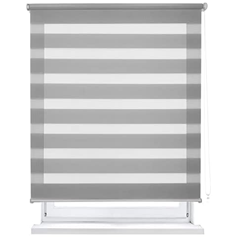 MERCURY TEXTIL Double Layer Roller Blind, Night and Day, Translucent and Darkened (140 x 180 cm, Grey) Cover