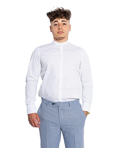 Chemise col grand-père blanche en coton pour hommes SIRRI