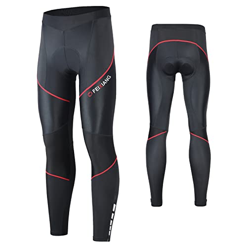 MEETWEE Herren Radlerhose Lange Fahrradhose, Kompression Radhose Leggings Radsport Hose für Männer Elastische Atmungsaktive 3D Schwamm Sitzpolster (Rot-a, M)