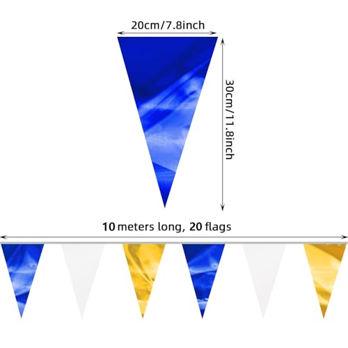 Image of 65FT Navy-Blue White Gold Glitter Triangle Pennant Banner Flag Metallic Bunting Fabric Garland for Christmas Graduation Retirement Wedding Bridal Shower Nautical Ahoy Achor Party Decorations Supplies