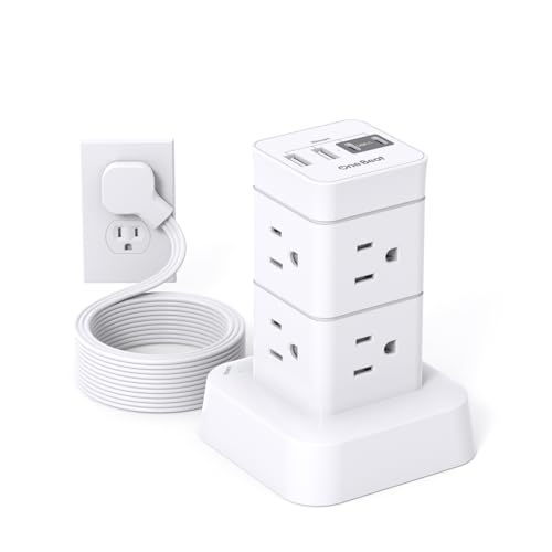 One Beat Tower Surge Protector Power Strip 10 ft,Long Flat Extension Cord with Multiple Outlets,8 AC Outlets with 4 USB Ports,Desktop Charging Station for Multiple Devices,for Home Office College Dorm