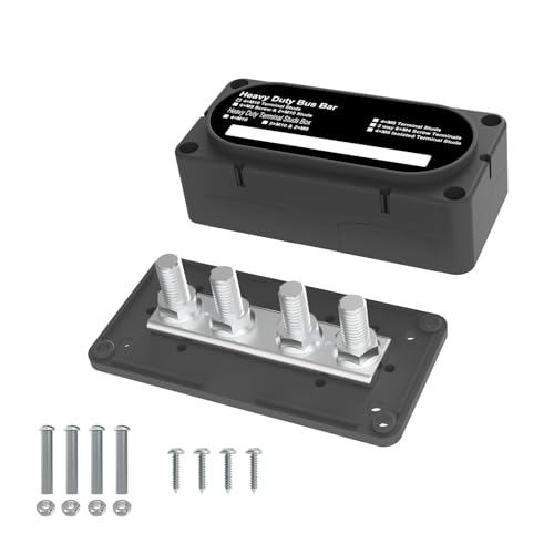 UCkasayfy Heavy Duty Bus Bar 300A 12V Power Distribution Block with 3/8" (M10) 4-Posts Terminals Block with Cover for Automotive, Marine, Battery System (Black)