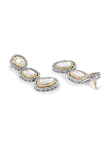 Two Tone Stones & Austrian Diamonds Dangle Earring - ZPFK16497