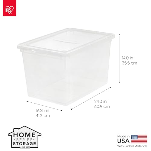 Image of IRIS USA 6-Pack Storage Bins with Lids, 68 Quart, Clear Stackable Containers Box Organize Shoes Closet Shelves Clothes Blankets Towels - BPA-Free Plastic