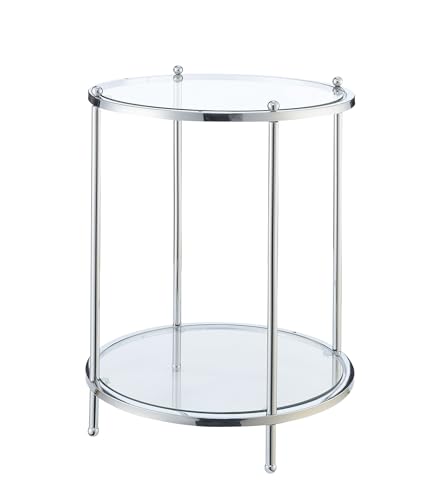Convenience Concepts Royal Crest 2 Tier Round End Table, Clear Glass / Chrome