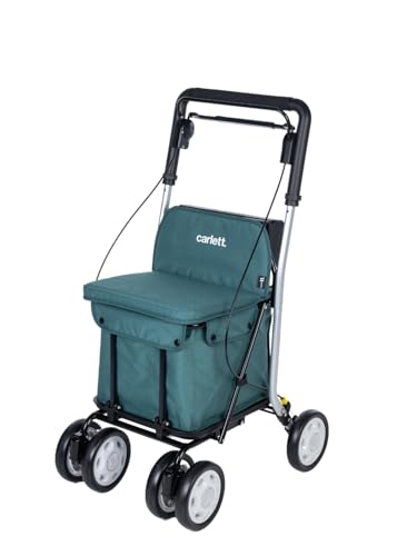 Carlett - Caminador Plegable con Asiento Comfort Move | Producto Médico Homologado | Respaldo Incorporado | 4 Ruedas con 3 Posiciones | Capacidad 15 kg | Bolsa Extraíble 29L | Color Verde