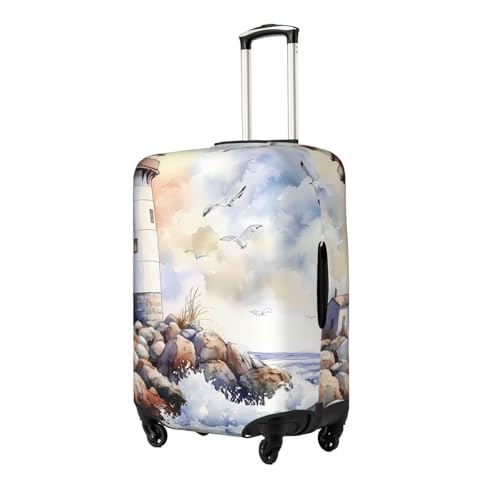 Coastal Lighthouse Elastic Travel Luggage Cover, Washable Spandex Suitcase Protector, Anti-Scratch Fits 18-32 Inch2