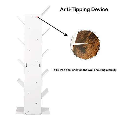 Function Home Tree Bookshelf, 9 Shelf Small Geometric Bookcase, Free Standing Book Shelves, Unique Wood Storage Rack For Cds/Books Utility Organizer Shelves For Living Room, Bedroom, Home Office,White #TOP7