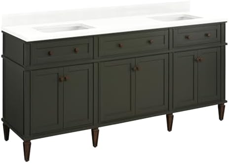 Signature Hardware 954001-72-RUMB-0 Elmdale 72" Freestanding Mahogany Double Basin Vanity Set with Cabinet, Vanity Top, and Rectangular Undermount Sink - No Faucet Holes - Dark Olive Green /