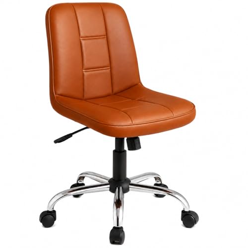 Image of Unix Study Desk Chair with Height and Tilt Adjustment, 360 Swivel, Faux Leatherette Seat, Chrome Base with Wheels, Ergonomic Comfort, 2-Year Parts Replacement Warranty, Tan Finish