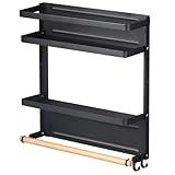 Hoopoton Magnetic Spice Rack Organizer Single Tier Refrigerator Spice Storage Shelf, Easy to Install The Side of The Refrigerator Can Hold spices, Jar of Olive Oil (Black L)