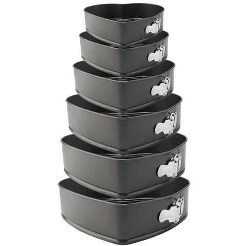 ZOENHOU 6 Pieces Heart Cake Tin Set, 7 8 8.5 9 10 11 Heart Shaped Non-Stick Springform Bakeware Tin Set Leakproof Round Baking Cake Mold Cheesecake Pan Tray Set, Removable Bottom