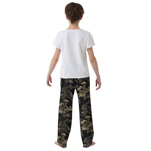 Golden Tiger Tree Boys Long Pants Soft Trousers Elastic Waist Kids Lounge Bottoms with Pockets S-XL3