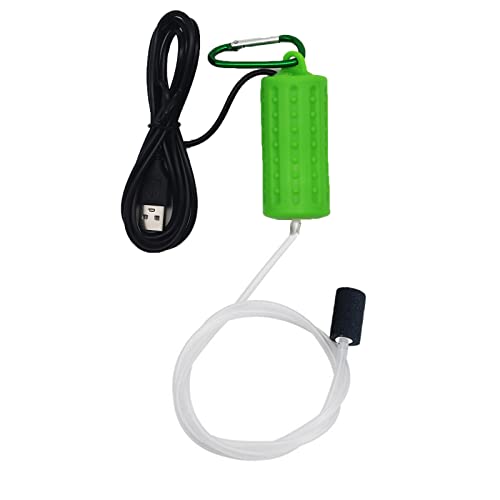 Luftpumpe Aquarium USB Mini Sauerstoffpumpe Leise Oxygen Pump Energie Sparen Sauerstoff Bubbler mit Luftstein und Single Outlet Silikonschlauch 1W (Hellgrün)