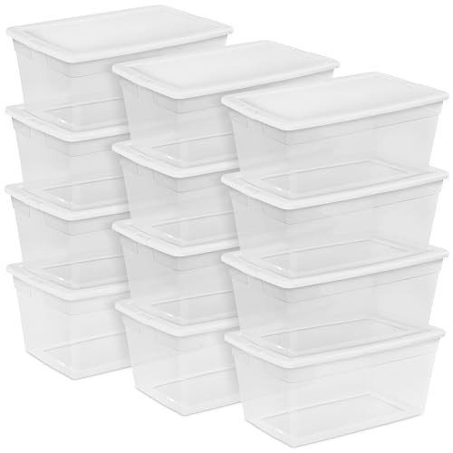 Image of Sterilite Storage Box, Stackable Clear Plastic Bins, 90 Quart, 12-Pack