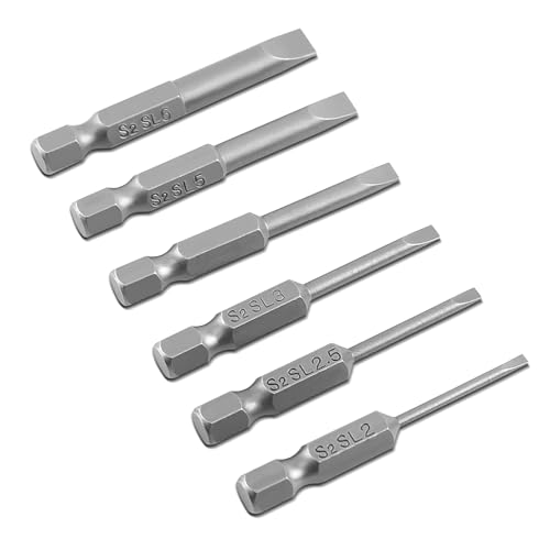 6pcs 50mm 2.0-6.0mm 0.25 Flat Head Slotted Screwdriver Bits Set, Hex Shank S2 Alloy Flat Head Magnetic Tip Slotted Screwdriver Bits